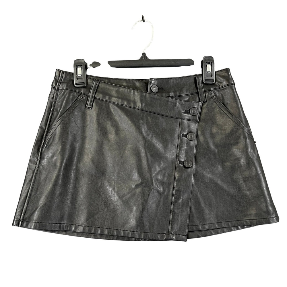 We The Free Coated Mini Skirt Womens 26 Black Vegan Leather Asymmetrical